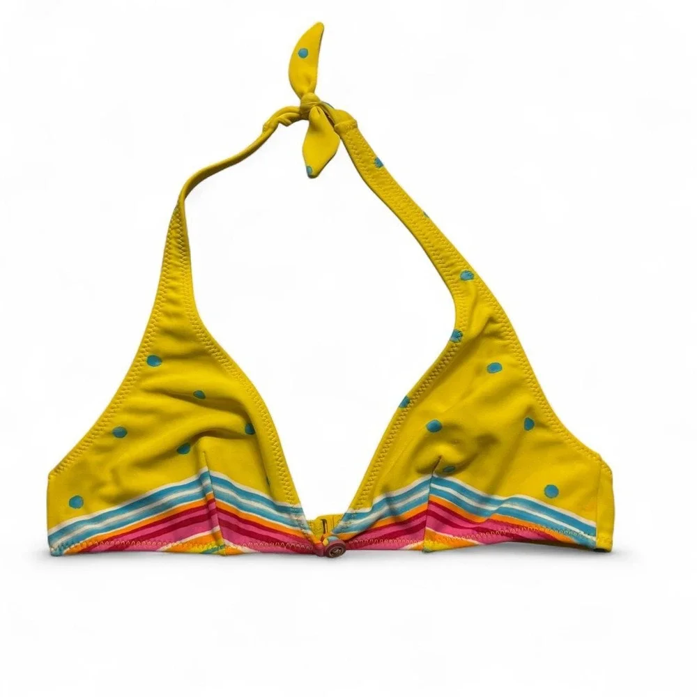 Y2K Vintage Yellow Polka Dot Halter Bikini Top